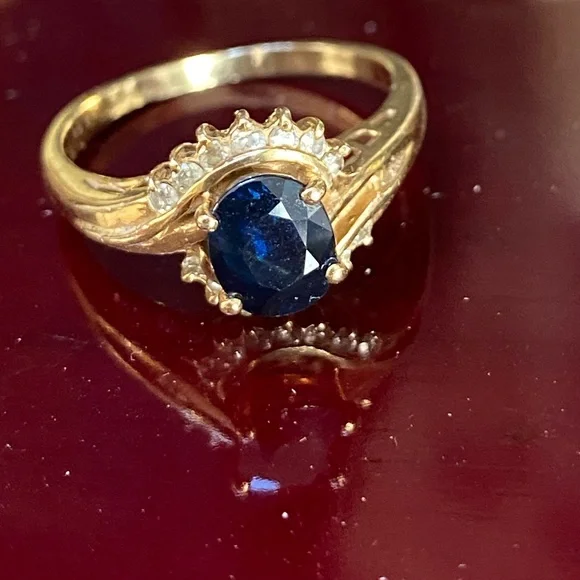SOLID 14KT GOLD Diamond Sapphire Ring - Picture 5 of 14